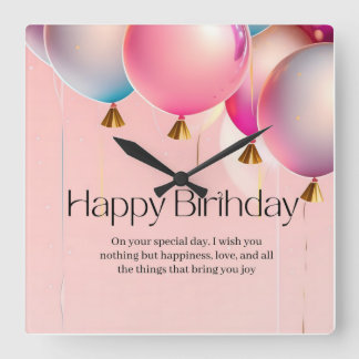 ピンクの誕生日おめでとう スクエア壁時計