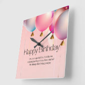 ピンクの誕生日おめでとう スクエア壁時計 (傾斜)