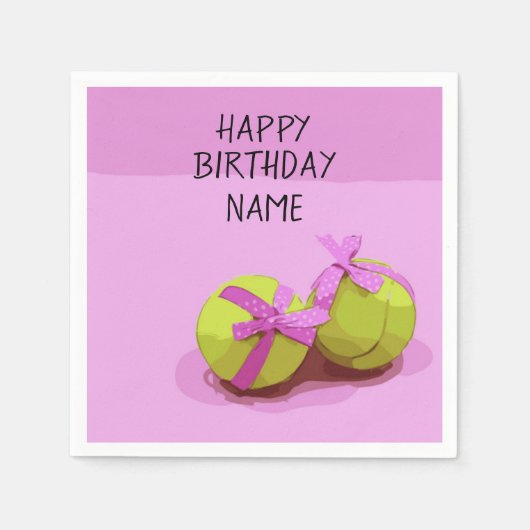 ピンクの誕生日にピンクのリボンとテニスボール スタンダードカクテルナプキン (正面)