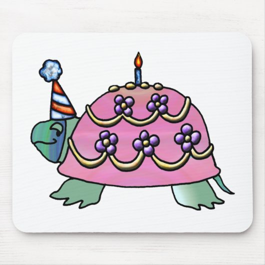 ピンクの誕生日のカメ マウスパッド (正面)