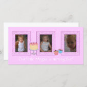 ピンクの誕生日のフォトカード 案内状 (正面/裏面)