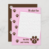 ピンクの誕生日のブラウンの足のプリント 招待状 (正面/裏面)
