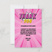 ピンクの誕生日の漫画のスーパーヒーロー少女に感謝! サンキューカード (正面)