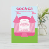 ピンクの誕生日の跳ね上がりの弾力がある家の誕生会 招待状 (スタンド正面)