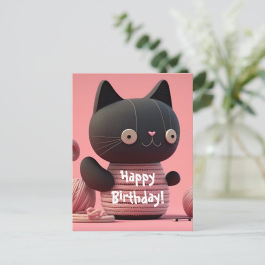 ピンクの誕生日ウィッシュ猫 ポストカード (スタンド正面)