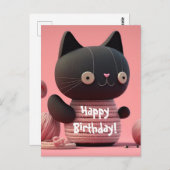 ピンクの誕生日ウィッシュ猫 ポストカード (正面/裏面)
