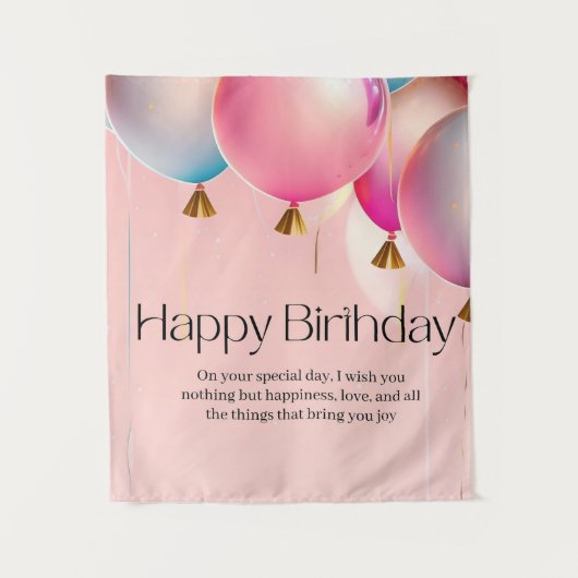ピンクの誕生日カードのメッセージ タペストリー (正面)