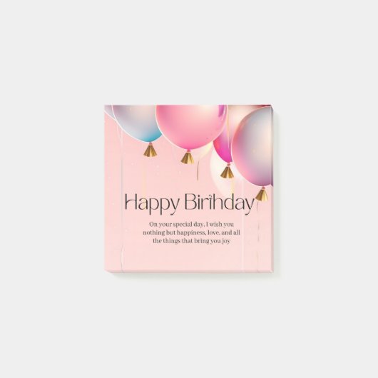 ピンクの誕生日カードのメッセージ ポストイット (正面)