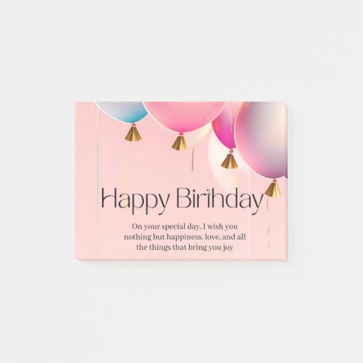 ピンクの誕生日カードのメッセージ ポストイット (正面)