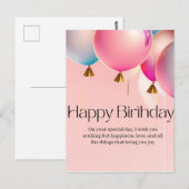 ピンクの誕生日カードのメッセージ ポストカード (正面/裏面)