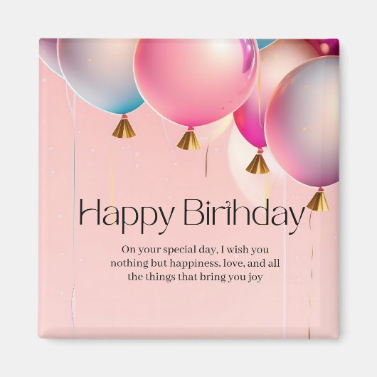 ピンクの誕生日カードのメッセージ マグネット (正面)