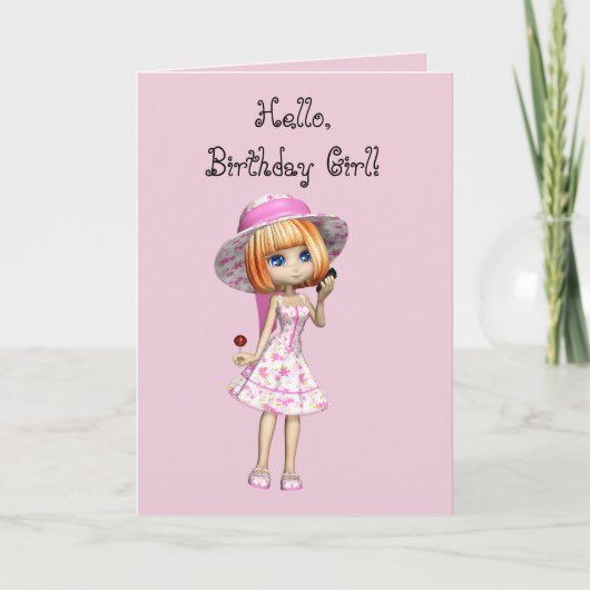 ピンクの誕生日カード 女の子 サンキューカード (正面)