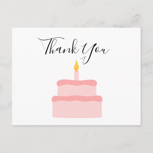 ピンクの誕生日ケーキ　ありがとう　ポストカード ポストカード (正面)