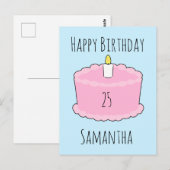 ピンクの誕生日ケーキ ポストカード (正面/裏面)