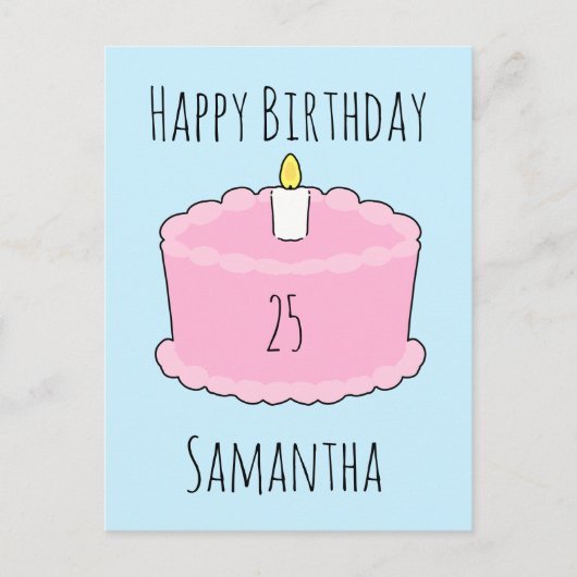 ピンクの誕生日ケーキ ポストカード (正面)