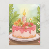 ピンクの誕生日ケーキ | 誕生日おめでとう ポストカード (正面)