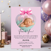 ピンクの誕生日サンキューカードと写真 案内状