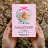 ピンクの誕生日サンキューカードと写真 案内状