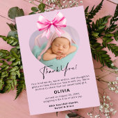 ピンクの誕生日サンキューカードと写真 案内状