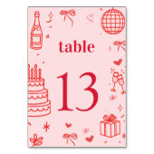 ピンクの誕生日テーブル番号カード | 応援~三十 テーブルナンバー (正面)