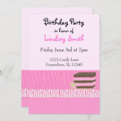 ピンクの誕生日パーティーへの招待 招待状 (正面/裏面)