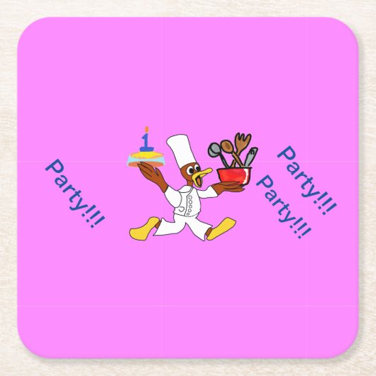 ピンクの誕生日パーティー スクエアペーパーコースター (正面)