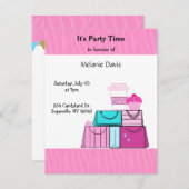 ピンクの誕生日パーティー 招待状 (正面/裏面)