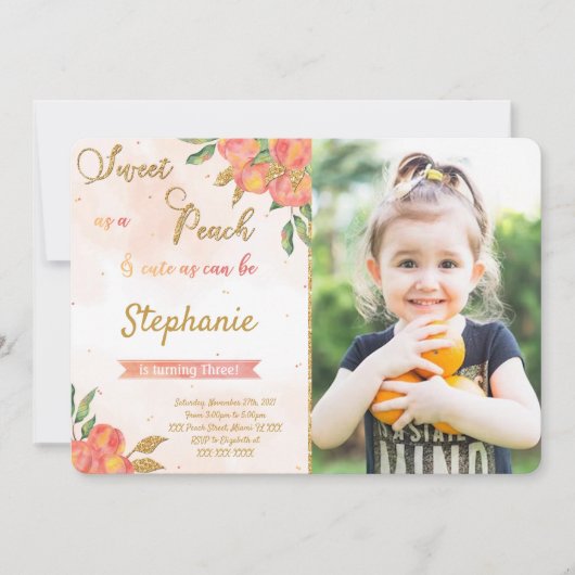 ピンクの誕生日写真招待状 招待状 (正面)