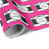 ピンクの誕生日文字付きカメラ ラッピングペーパー (ロールコーナー)