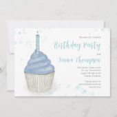 ピンクの誕生日 ファンシー かわいい カップケーキ シンプル 招待状 (正面)