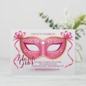 ピンクの謝肉祭のマスクの招待状 招待状 (スタンド正面)