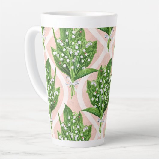 ピンクの谷の花のユリの花束 カフェラテマグ (左アングル)