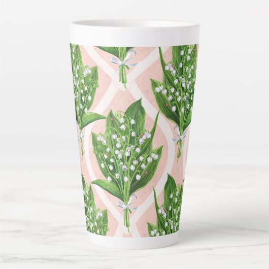 ピンクの谷の花のユリの花束 カフェラテマグ (正面)