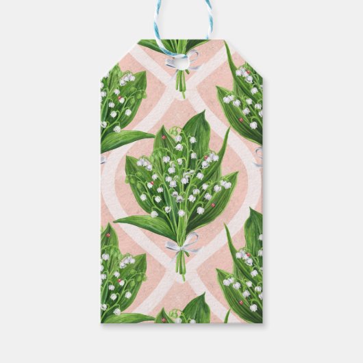 ピンクの谷の花のユリの花束 ギフトタグ (正面)