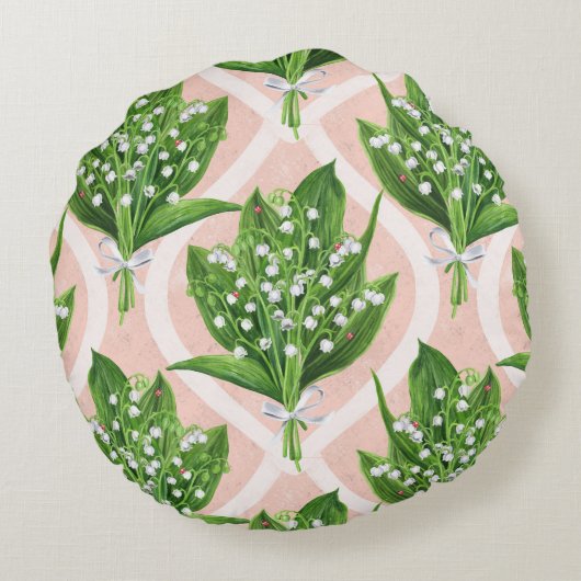 ピンクの谷の花のユリの花束 ラウンドクッション (裏面)