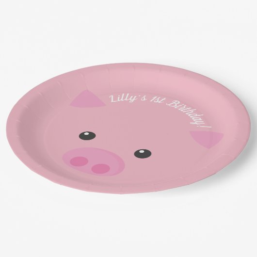 ピンクの豚のような顔 ペーパープレート (アングル)