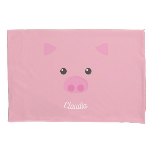 ピンクの豚のような顔 枕カバー (正面)