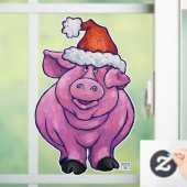 ピンクの豚のクリスマス窓がしがみつく ウィンドウサイン (ホーム)
