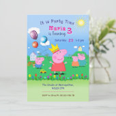ピンクの豚のテーマ 招待状。子供の誕生日パーティー 招待状 (スタンド正面)