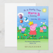 ピンクの豚のテーマ 招待状。子供の誕生日パーティー 招待状 (正面/裏面)