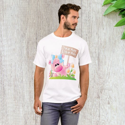 ピンクの豚の保育園 ネバーハリー ネバーワリー Tシャツ