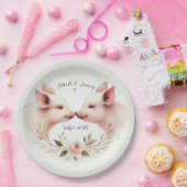 ピンクの豚の鼻と鼻の花柄の素朴な結婚式 ペーパープレート (パーティー)