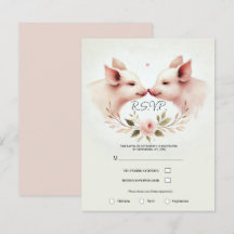 ピンクの豚の鼻と鼻の花柄の素朴なRSVP