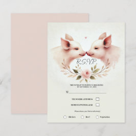 ピンクの豚の鼻と鼻の花柄の素朴なRSVP 招待状