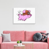 ピンクの豚飛んでいる漫画 |背景色の選択 キャンバスプリント (インサイチュ (リビング))