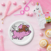 ピンクの豚飛んでいる漫画 |背景色の選択 ペーパープレート (パーティー)