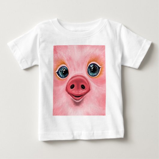 ピンクの豚 赤ちゃんTシャツ - 笑顔 ベビーTシャツ (正面)