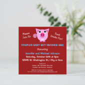 ピンクの豚 BBQ カップル ベビーシャワー 男の子または中立 招待状 (スタンド正面)