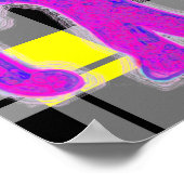 ピンクの象と格子柄 ポスター (角)