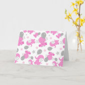 ピンクの象のパターン，かわいい象，星 カード (黄色い花)